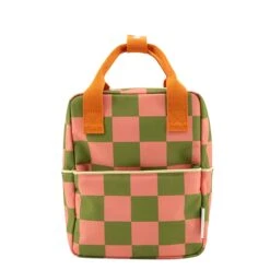 Sticky Lemon Farmhouse Backpack Small Checkerboard Sprout Green - Flower Pink